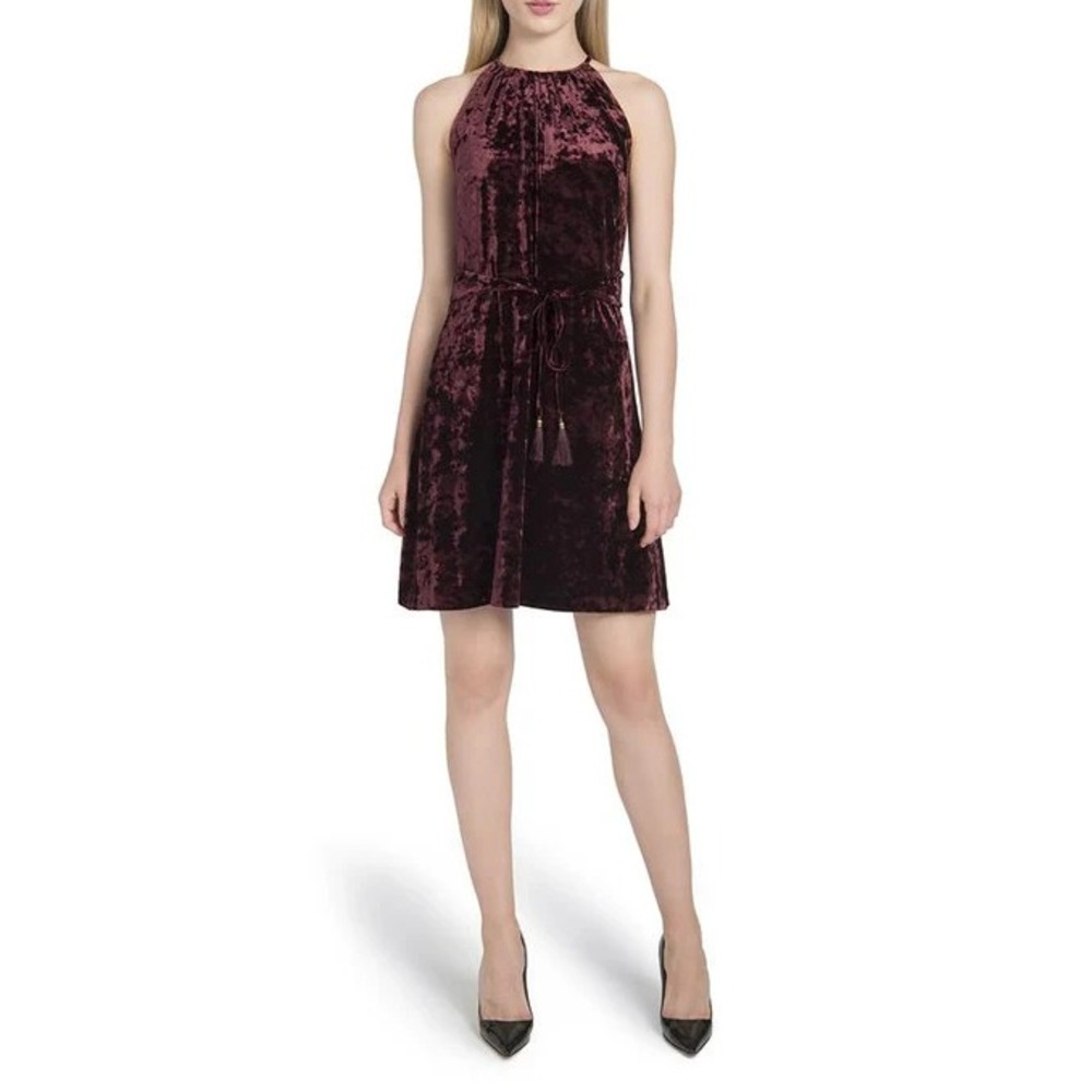 Lysse Velvet Dress Womens XL Burgundy Red Tie Waist Sleeveless Tassel NWT $138